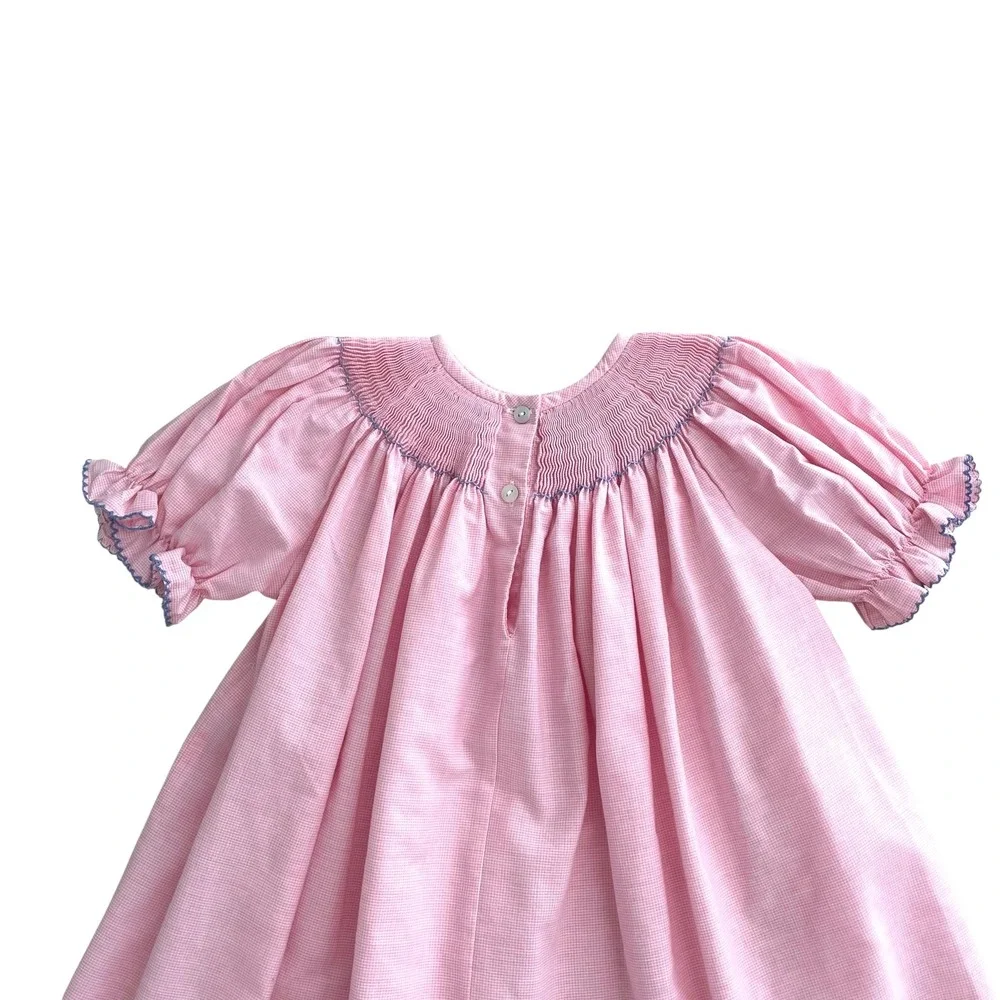 Southern Sunshine smocked‎ plaid bishop dress Size 3 pink white angels church